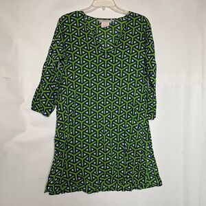 Gretchen Scott Designs Geometric Tunic Dress Green Blue Cotton Womens Small